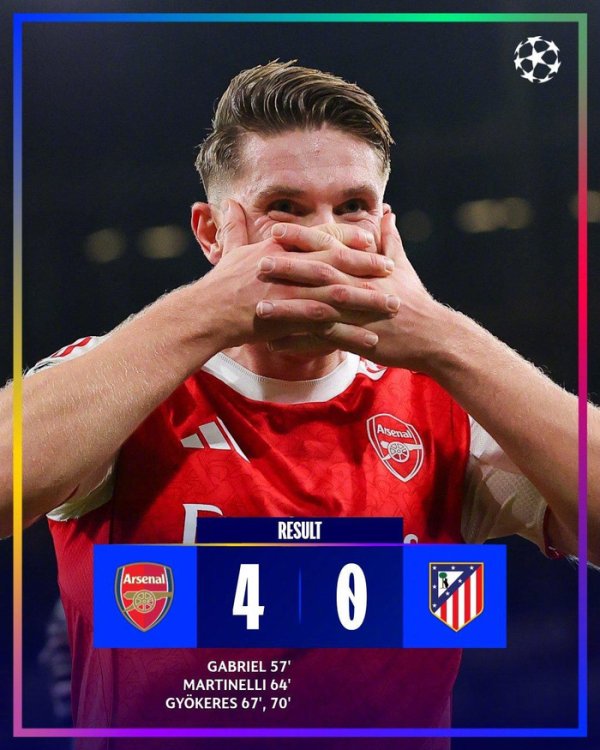 股E融 热闻|13分钟连进4球，阿森纳4-0马竞欧冠三连胜！哲凯赖什双响