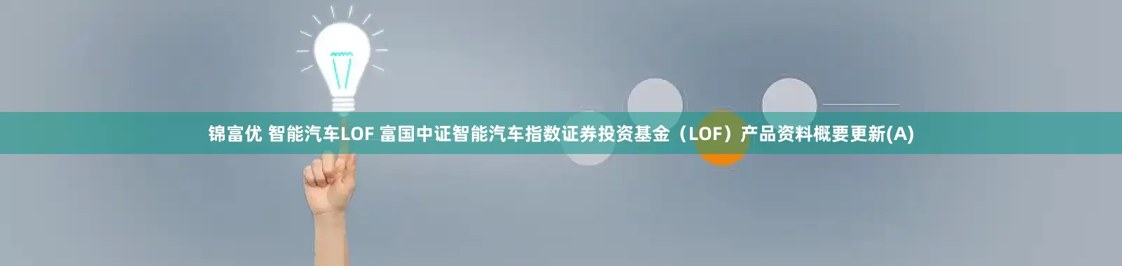 锦富优 智能汽车LOF 富国中证智能汽车指数证券投资基金（LOF）产品资料概要更新(A)